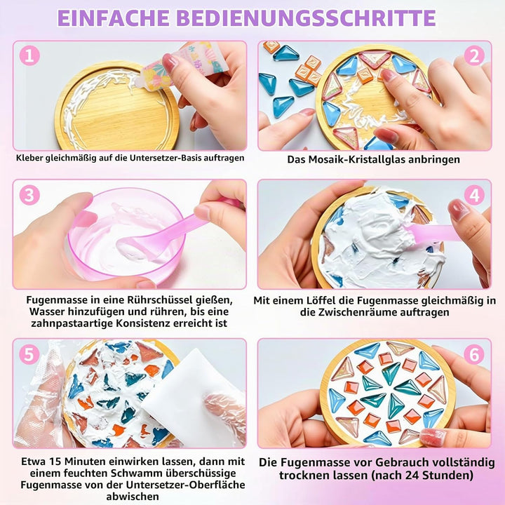 Mosaik Bastelset Kinder, 3 Stück Mosaik Untersetzer DIY Bastelset, Mosaiksteine Untersetzer Set, Ges