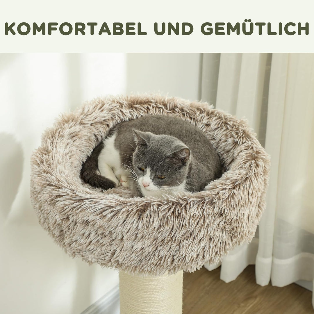 PawHut Kratzbaum 87 cm hoch Katzenbaum mit Bett, dick Stamm, Katzenkratzbaum mit Sisal-Kratzsäulen,
