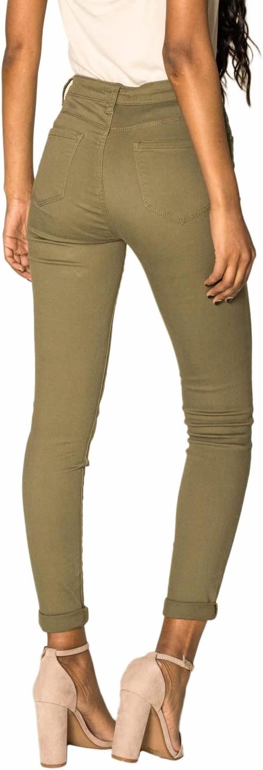 Nina Carter P109 Damen Skinny Fit Jeans High Waist Slim Hose Figurbetonte Stretch Jeanshose S Khaki