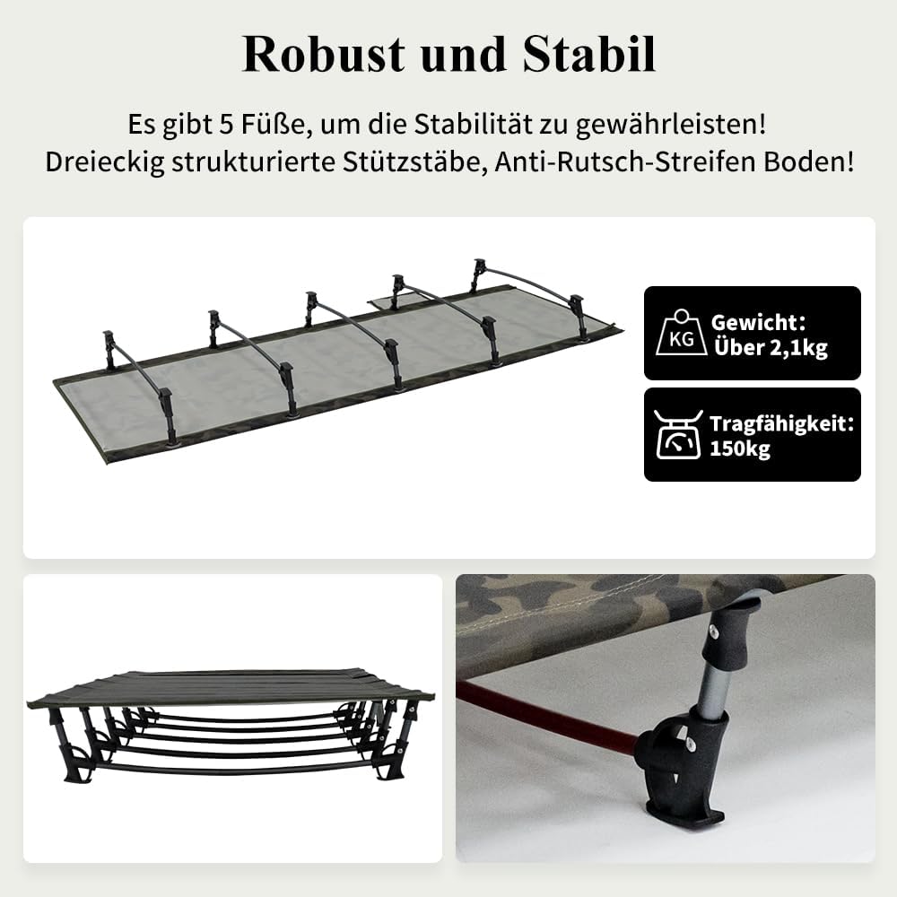 TOMOUNT Feldbett Ultraleichtes 190x70cm Camp Klappbett aus Aluminium Kompaktes Campingliege einfach
