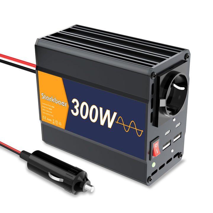 300W/600W Wechselrichter Reiner Sinus 12V auf 230V Spannungswandler, Pure sine Auto Inverter, 4X USB