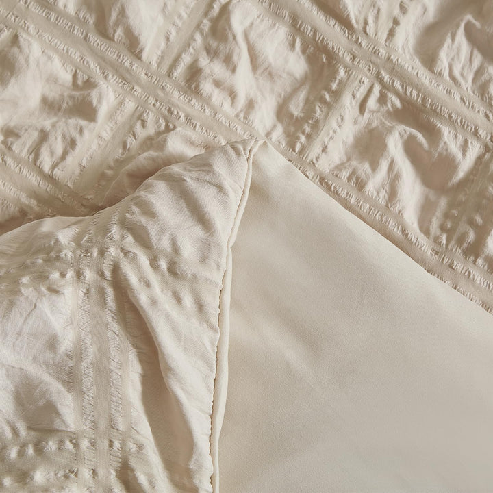 Luofanfei Beige Seersucker Bettwäsche 135x200 Sommer Kühlende Gestreiftes Karierte Uni Muster Sommer