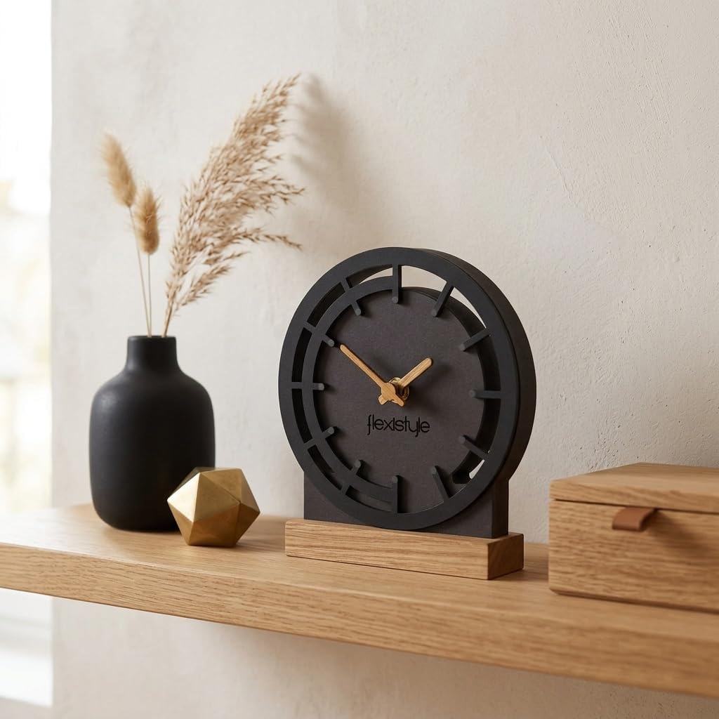FLEXISTYLE Modern standuhr tischuhr klein aus Holz Eiche Wohnzimmer Badezimmer Uhr Holz tischuhren h