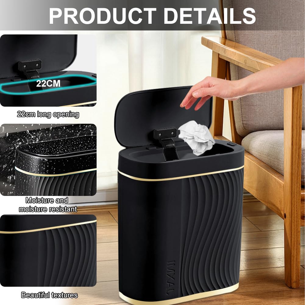 Schwarz 8L Automatischer Mülleimer Elektrisch mit Sensor - Badezimmer Mülleimer, Mülleimer Küche, Ge