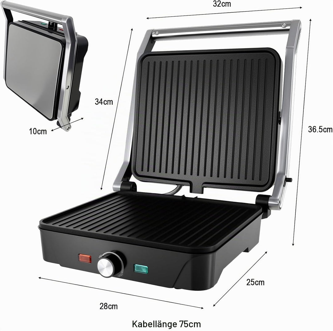 kisidus Kontaktgrill 2000W Panini Grill, Sandwich Maker, Tischgrill elektrisch 180° aufklappbar, ant