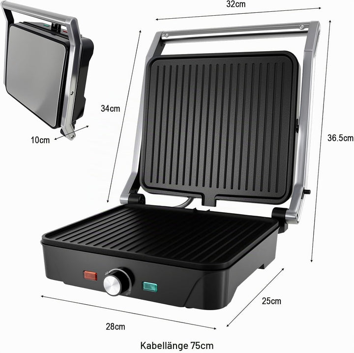 kisidus Kontaktgrill 2000W Panini Grill, Sandwich Maker, Tischgrill elektrisch 180° aufklappbar, ant