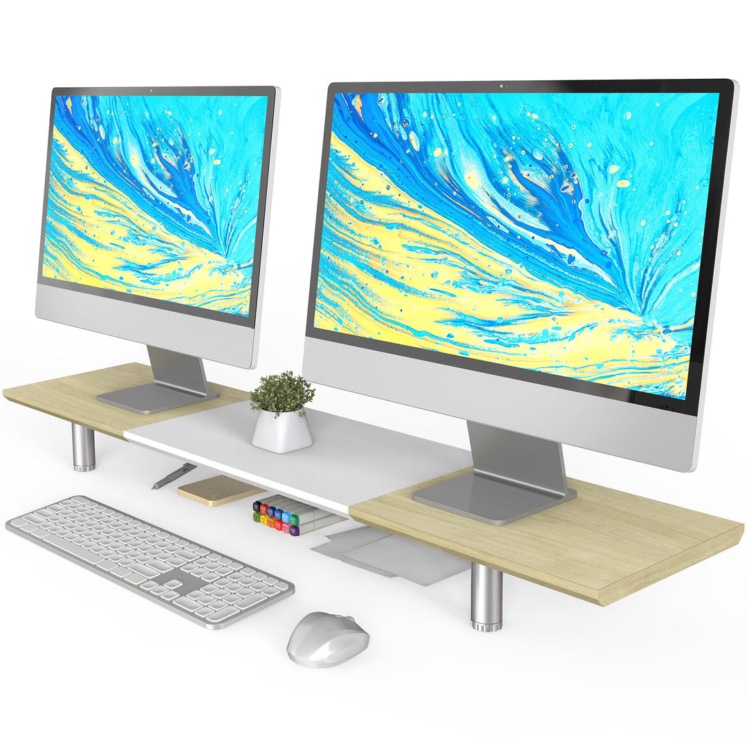 Fenge Grosser Monitorständer 100cm Dual Monitor Stands Riser mit Höhenverstellbarem Bein,Multifunkti