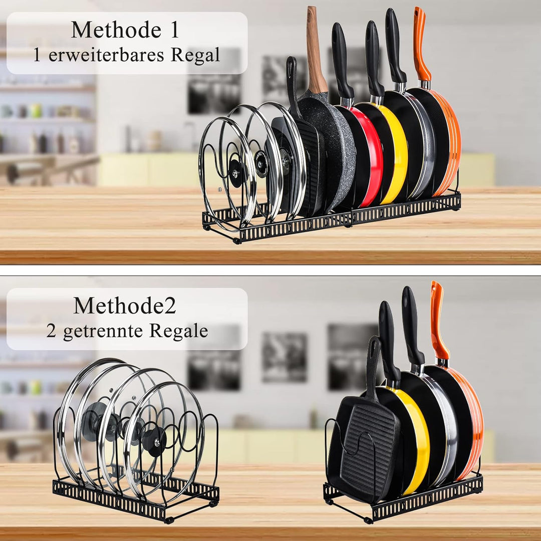 Toplife Pfannenhalter für schublade, erweiterbarer Pfannen Organizer, Deckelhalter mit 10 verstellba