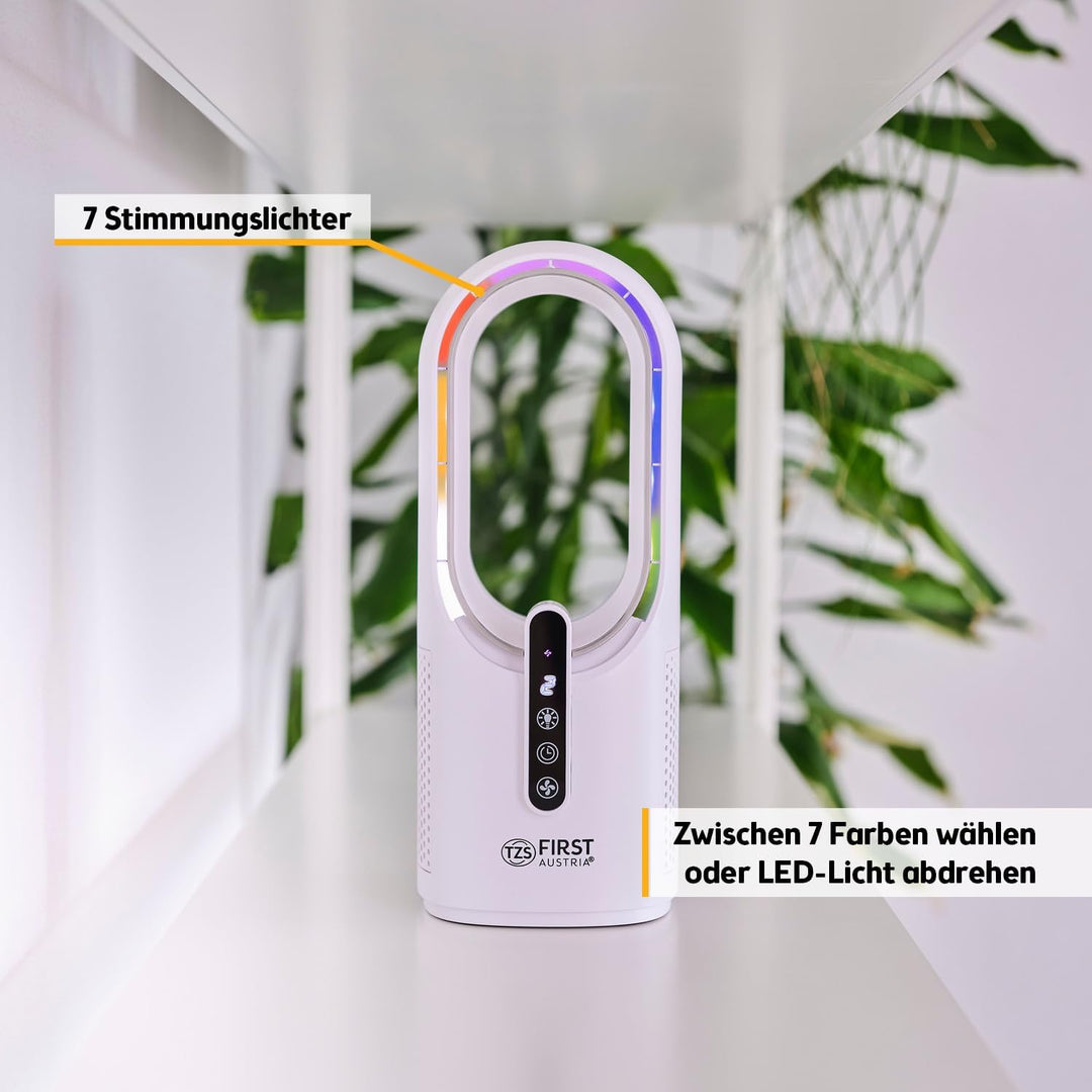 TZS First Austria Tischventilator mit Akku 2500mAh | USB Aufladekabel 5V | Leiser Ventilator mit Dis