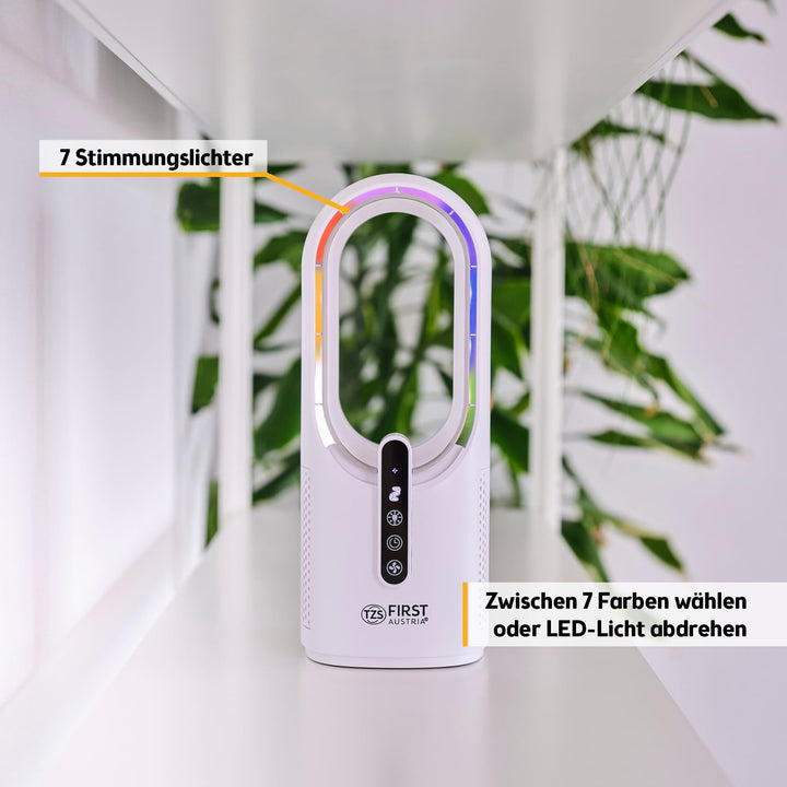 TZS First Austria Tischventilator mit Akku 2500mAh | USB Aufladekabel 5V | Leiser Ventilator mit Dis