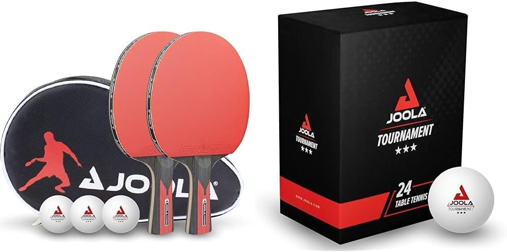 JOOLA Tischtennis Set Duo Carbon 2 Tischtennisschläger + 3 Tischtennisbälle + Tischtennishülle, rot/