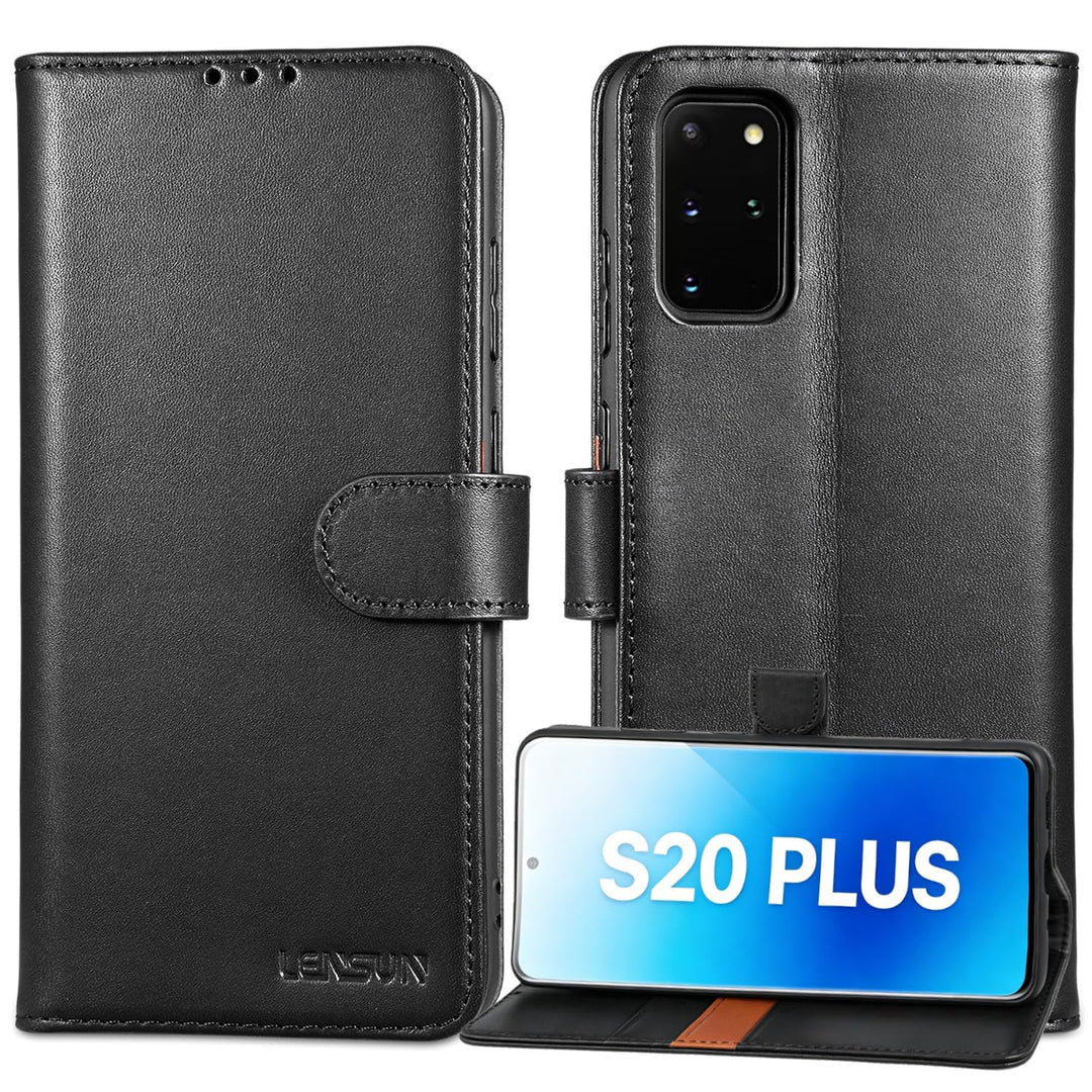 LENSUN Echtleder Hülle für Samsung Galaxy S20 Plus, Handyhülle [Echtes Leder] [Magnetverschluss] [RF