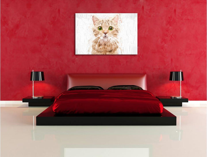 Pixxprint Katze Scottish Straight / 100x70cm Leinwandbild bespannt auf Holzrahmen/Wandbild Kunstdruc
