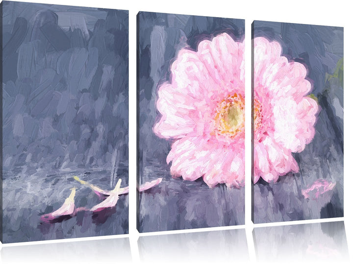 Pixxprint Gerbera auf Boden als Leinwandbild/Grösse: 3 Teilig (120x80) cm/Wandbild/Kunstdruck/fertig