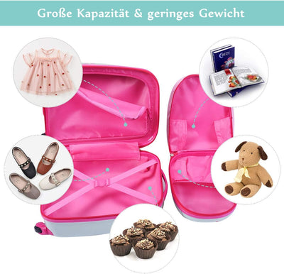 RELAX4LIFE Kinderkoffer mit Rollen, 2 TLG Kinder Kofferset, Koffer(16 inch) + Rucksack(12 inch), Rei