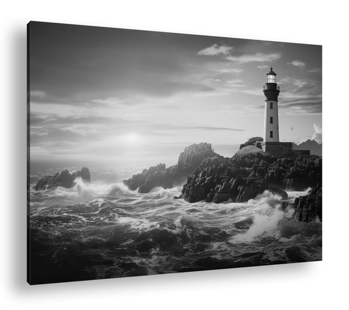deyoli Leuchtturm in Maine Format: 80x60 cm Effekt: Schwarz/Weiss als Leinwandbild, Motiv fertig ger