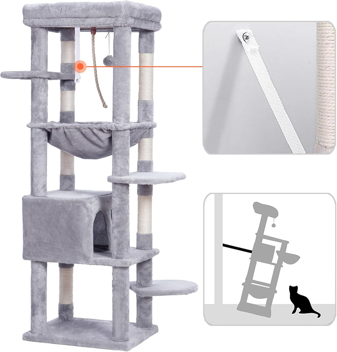 Heybly Kratzbaum, mit Decken, für grosse Katze, Katzenbaum, grosse Plattformen, Höhle, 50 x 50 x 153