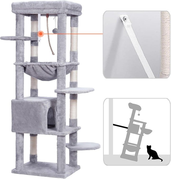 Heybly Kratzbaum, mit Decken, für grosse Katze, Katzenbaum, grosse Plattformen, Höhle, 50 x 50 x 153