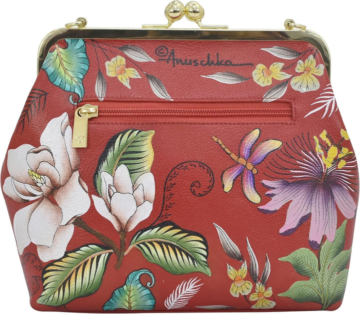 Anuschka Women's Frame Crossbody Tasche aus Echtleder, handbemalt, mittlere Grösse mit Rahmen Crimso