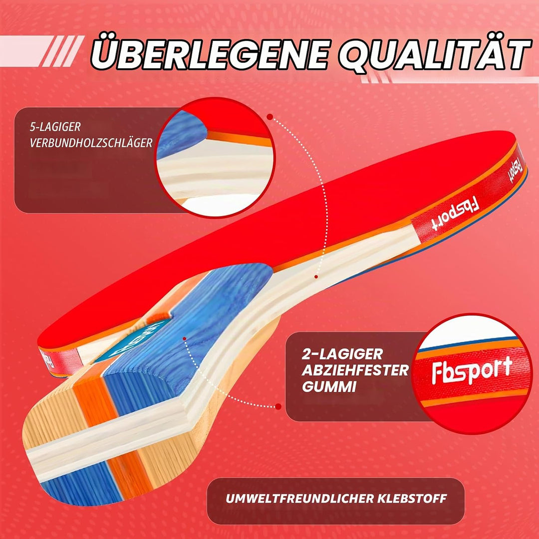 Tischtennisschläger Set Profi, Tischtennis Set mit 4 Schläger, Einziehbarem Netz, 8 Tischtennis Bäll