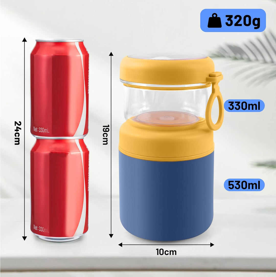 Edelstahl Müslibecher to Go, 2-in-1 Joghurtbecher to Go Mit Löffel, 530ml+330ml Tragbarer Auslaufsic