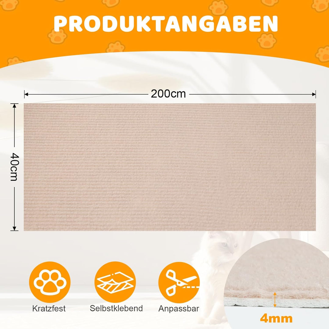 Storystore Selbstklebend Kratzmatte Katze, 40cm x 200cm Katzen Kratzmatte Kratzschutz Sofa Katze, DI