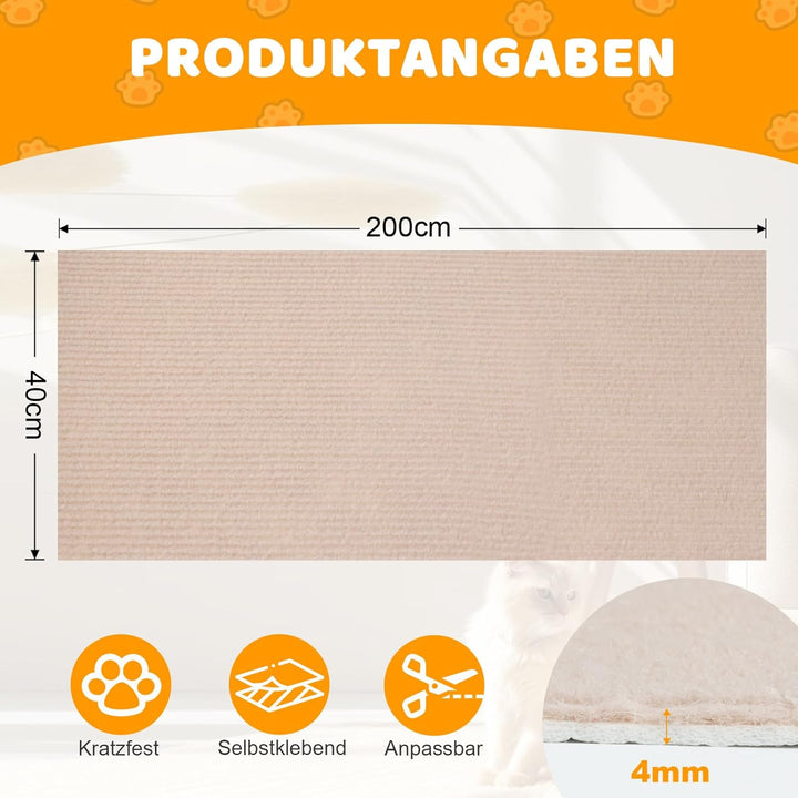 Storystore Selbstklebend Kratzmatte Katze, 40cm x 200cm Katzen Kratzmatte Kratzschutz Sofa Katze, DI