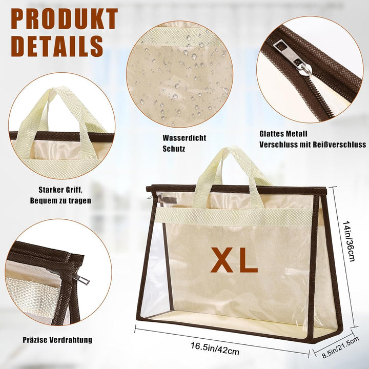 2 Stück Handtaschen-Aufbewahrung, Staubschutzbeutel, XL, Beige | Transparente Handtaschen-Aufbewahru