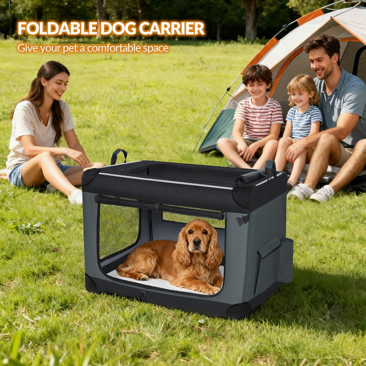 Hundebox Faltbar, 3-Türiger Transportbox Hund, 76,2 × 53,4 × 53,4cm, Tragbare Hundetasche mit Reflek