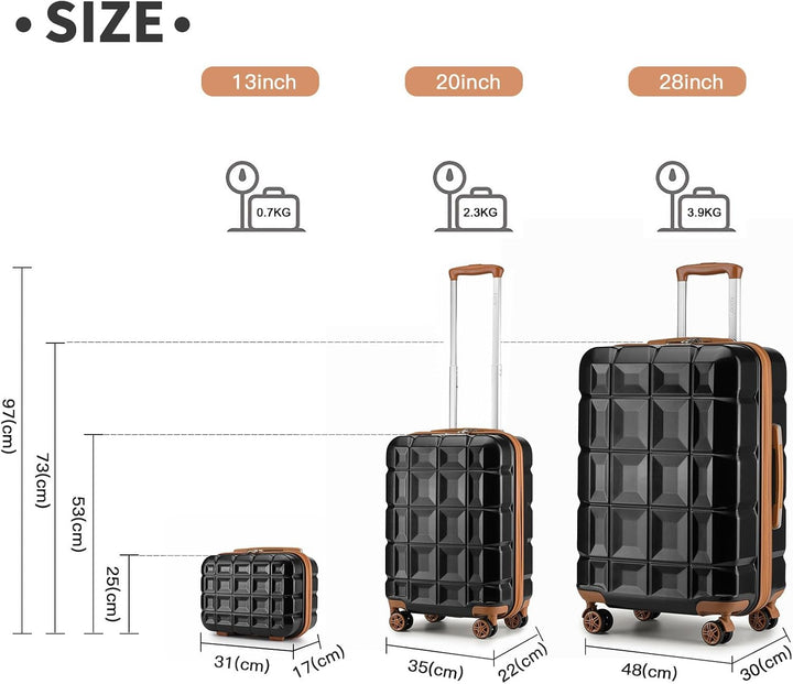 KONO Gepäck-Sets Kofferset 3 Teilig Handgepäck Koffer und Gross Koffer mit Beautycase (54cm+72cm+Kos