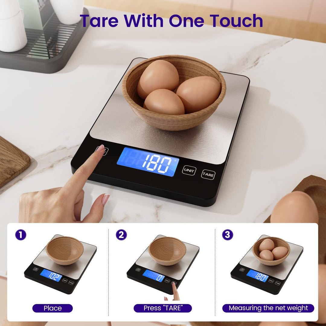Digitale Küchenwaage, USB C Elektronik Küchenwaage, 15 kg Hochpräzise 1g/0.03oz Lebensmittelwaage, P