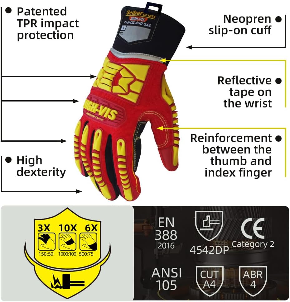 Seibertron HIGH-VIS HRC5 Rigger Silikon Grip Cut 5 Impact Viz Heavy Duty Handschuhe Abrieb Öl & Gas