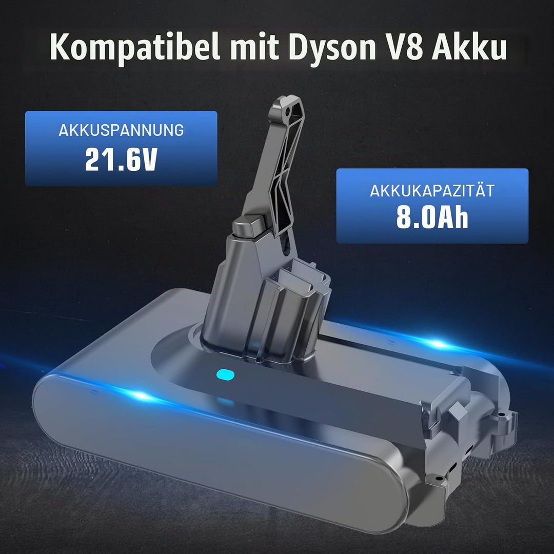21,6 V, 8000 mAh Ersatzakku für Dyson V8 SV10 Lithium-Ionen-Akku, 8,0 Ah, hohe Kapazität, kompatibel