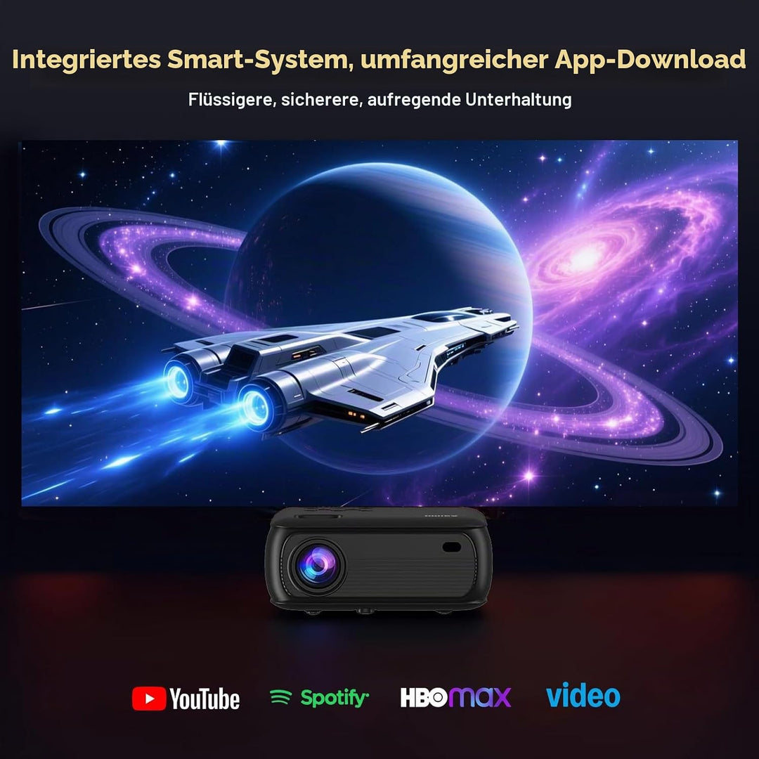 Mini Beamer mit WLAN und Bluetooth, 1080P Native, 4K-Unterstützung, Premium-Lautsprecher, Smart Andr