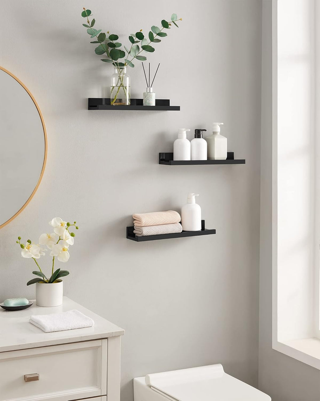 SONGMICS Wandregal, 3er Set, Schweberegal, 38 cm breit, Regal für Fotorahmen und Dekos, für Wohnzimm