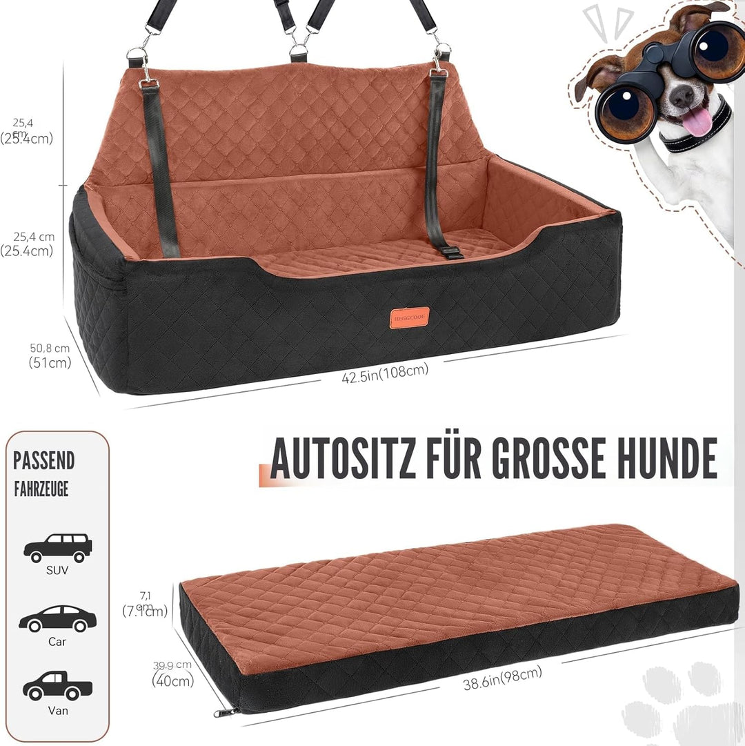Hunde Autositz für Grosse Hund unter 100 lbs, Waschbares Hundesitz Auto für 2 Mittlere Hunde, Abnehm