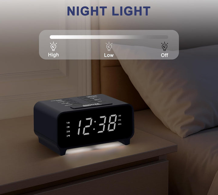 iTOMA Radiowecker mit AM/FM-Radio, Dual-Weckfunktion, Schlummerfunktion, Speicherplätzen, Dimmer,12-