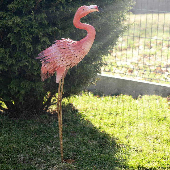 KADAX Flamingo Figur 76 cm, grosse Gartenfigur aus pulverbeschichtetem Stahl, handbemalte Teichfigur