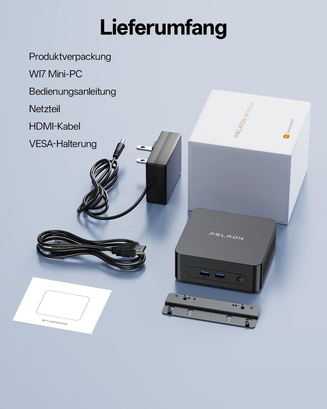PELADN WI7 Business Mini PC, Intel 7505, 8GB LPDDR4, 256GB SSD | N100/N150-Alternative, SSD bis 4TB,