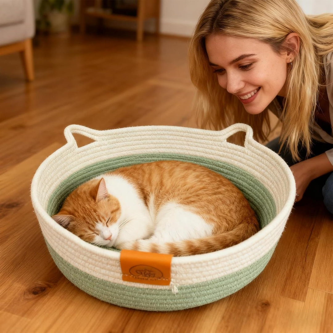 Rundes Katzenbett | Waschbares Nest Mit Matte - Schlafbett Und Runder Katzenkorb | für Indoor e Alle