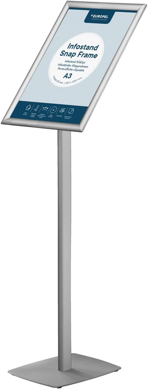 EUROPEL Infoständer mit A3 Klapprahmen - Drehbar im Hoch- oder Querformat - Ständer für Austauschbar