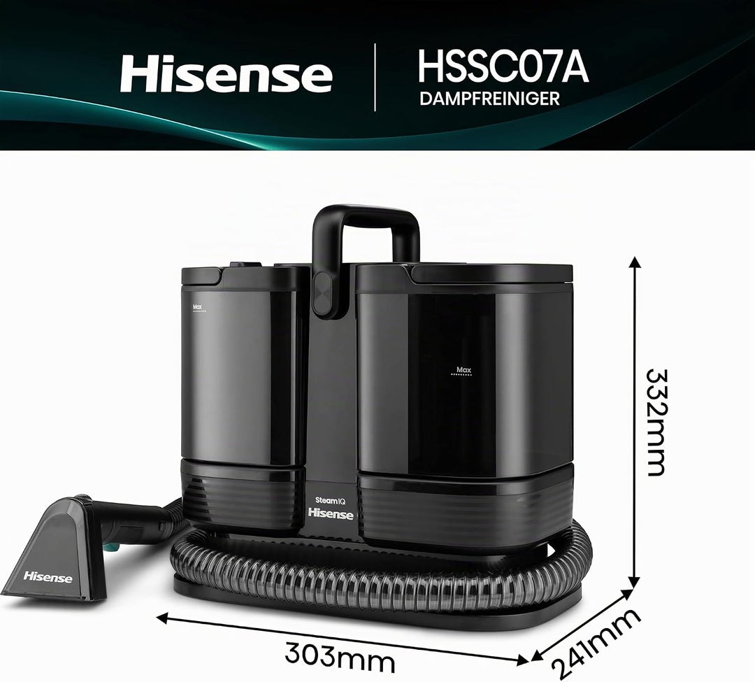 Hisense HSSC007A Dampfreiniger/ 1,8 L Wassertank/ 1500 W/ 2 in 1 Flecken- und Dampfreiniger/ 4 Reini