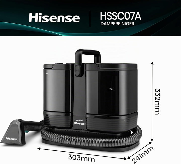 Hisense HSSC007A Dampfreiniger/ 1,8 L Wassertank/ 1500 W/ 2 in 1 Flecken- und Dampfreiniger/ 4 Reini