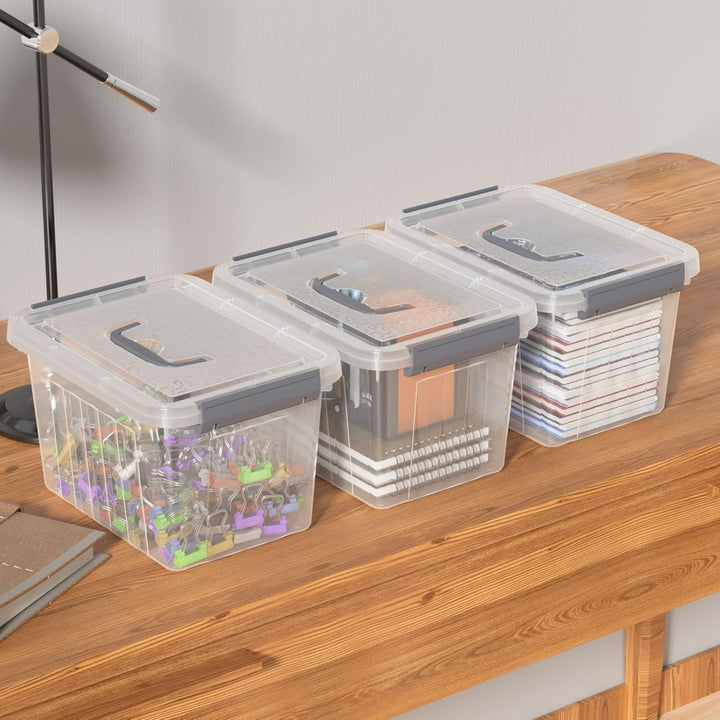 Parlynies 6er-Set Mini Aufbewahrungsbox aus Kunststoff mit Deckel, 3 Liter, Klar (3 L) UK, (3 L) UK
