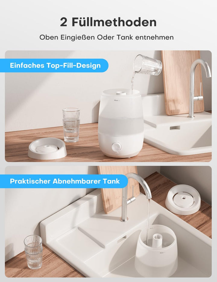 AROEVE Luftbefeuchter Schlafzimmer, 2,5L Luftbefeuchter Kinderzimme, 250 ml/h, 25H Ätherisches Öl Di