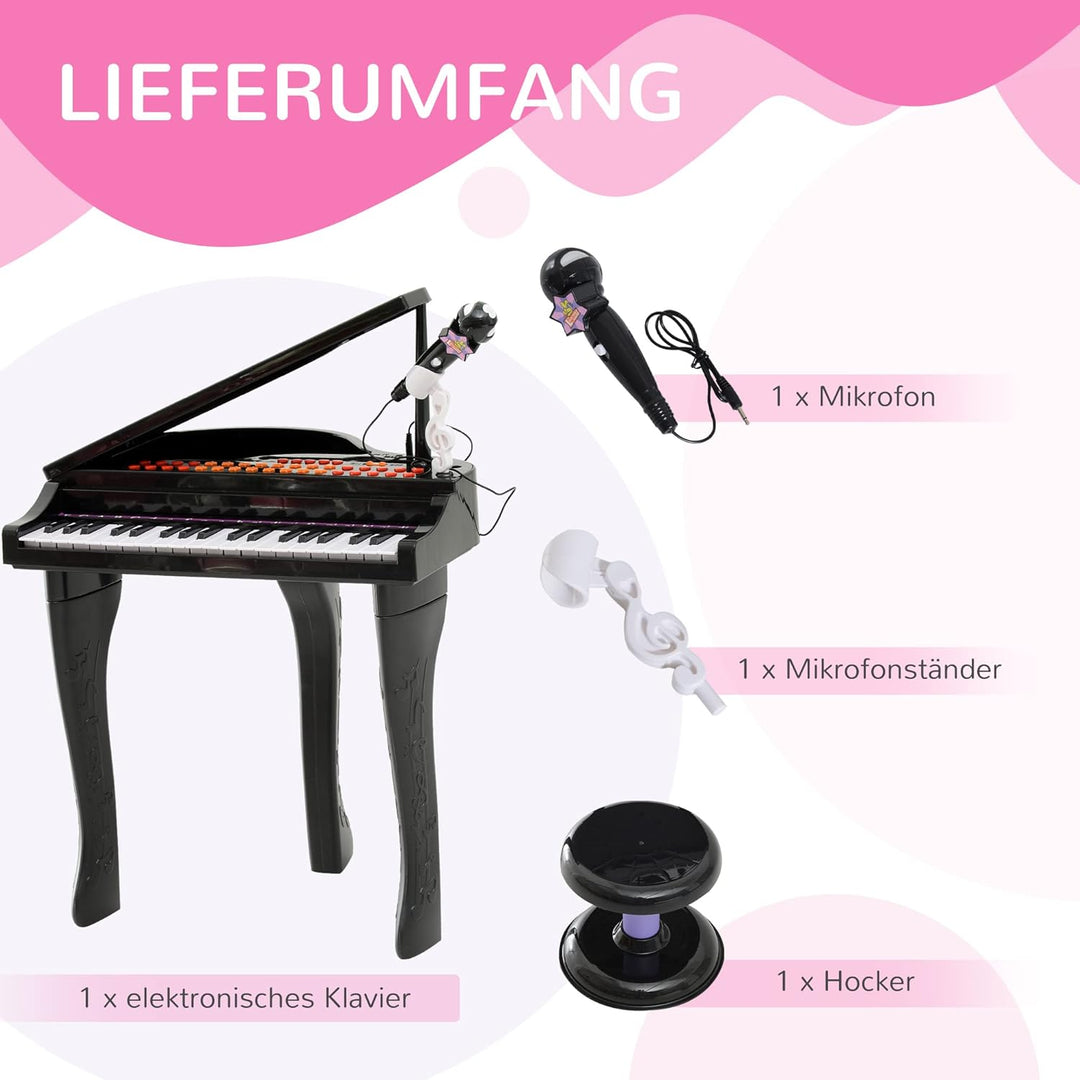 HOMCOM Kinder Klavier Mini-Klavier Piano Keyboard Musikinstrument MP3 USB inkl. Hocker 37 Tasten Sch