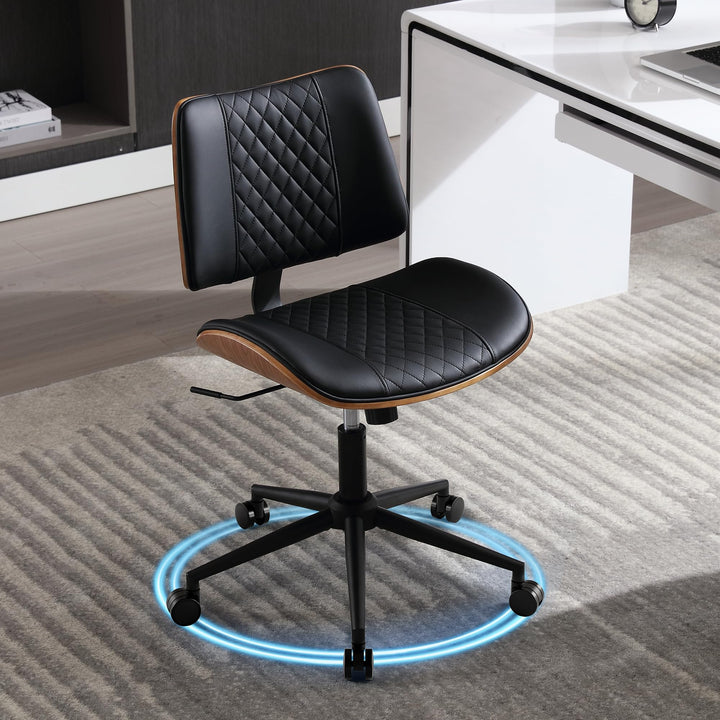 Bürostuhl ohne Armlehne Schreibtischstuhl Leder Holz Modern Homeoffice Chair Wippfunktion bis 136 kg