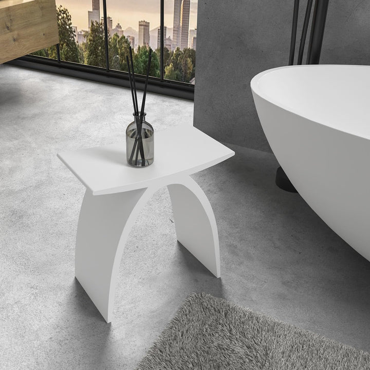 Badhocker Duschhocker Manhattan in Weiss Matt, Stilvoller Duschsitz aus hochwertigem Mineralguss, ro