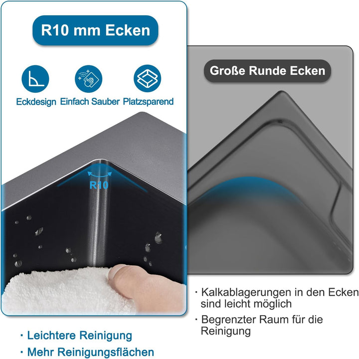 ROVOGO Spülbecken Klein Schwarz, 40 x 34 cm Spüle Küche mit Ablaufgarnitur inkl. Siebkorbventil und