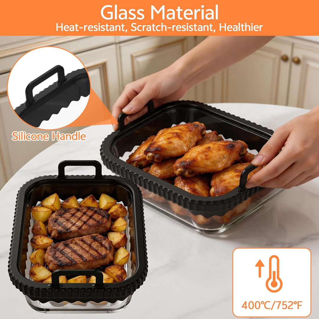 2 Stück Auflaufform Airfryer mit Herausnehmbarer Silikongriffen für Ninja AF400EU/DZ400EU/AF500EU fü